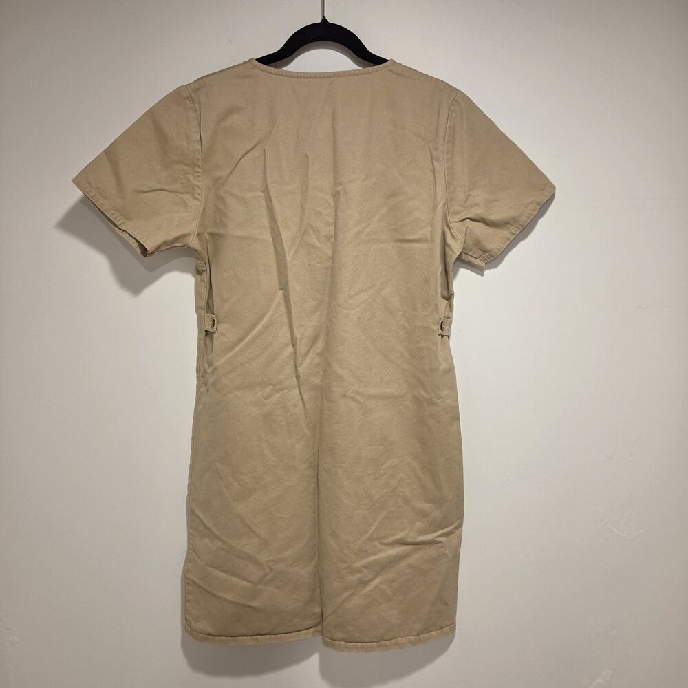 Vintage 90s Khaki Shirt Dress Medium 100% Cotton Safari Y2K Boxy Utility Mini - Picture 8 of 10
